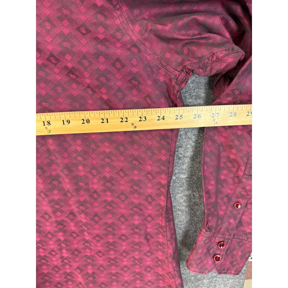 Robert Graham Button Down Shirt Mens XL Burgundy Paisley Jacquard Hipster Fading - Picture 7 of 13
